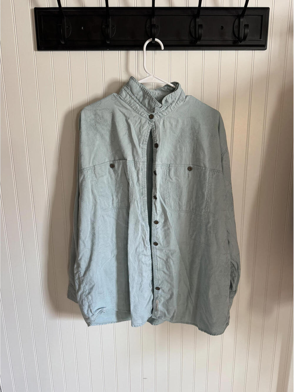 Light Blue Vintage Button-Up Shirt with Subtle Pattern